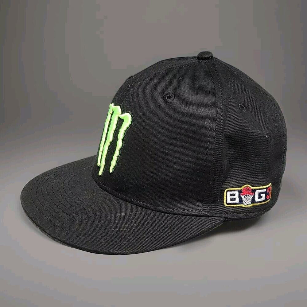 Monster Energy Big 3 Basketball Black & Neon Green Snapback Cap Hat